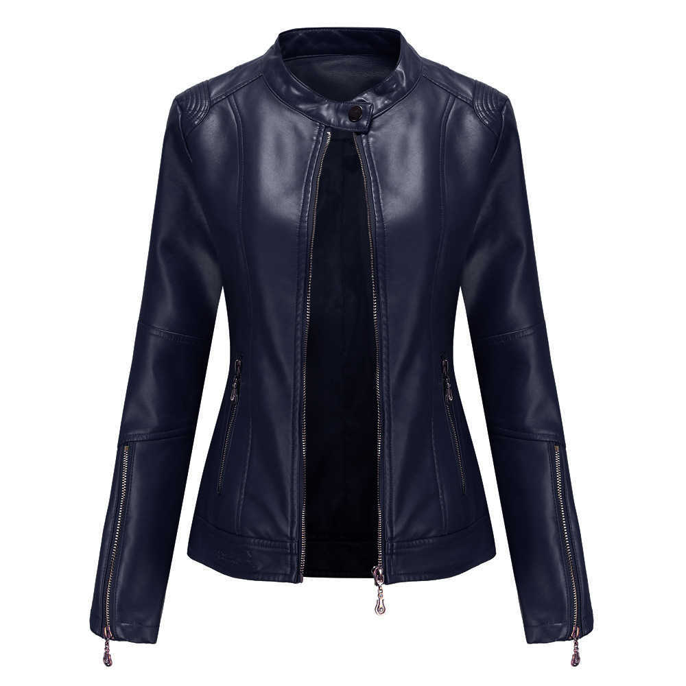 Fashion Womens Leather Clothes Pu Leather Short Coat Stand Collar Jacket Womens Spring Autumn Thin Leather Jacket Gram Tibetan Blue Clothes 241209