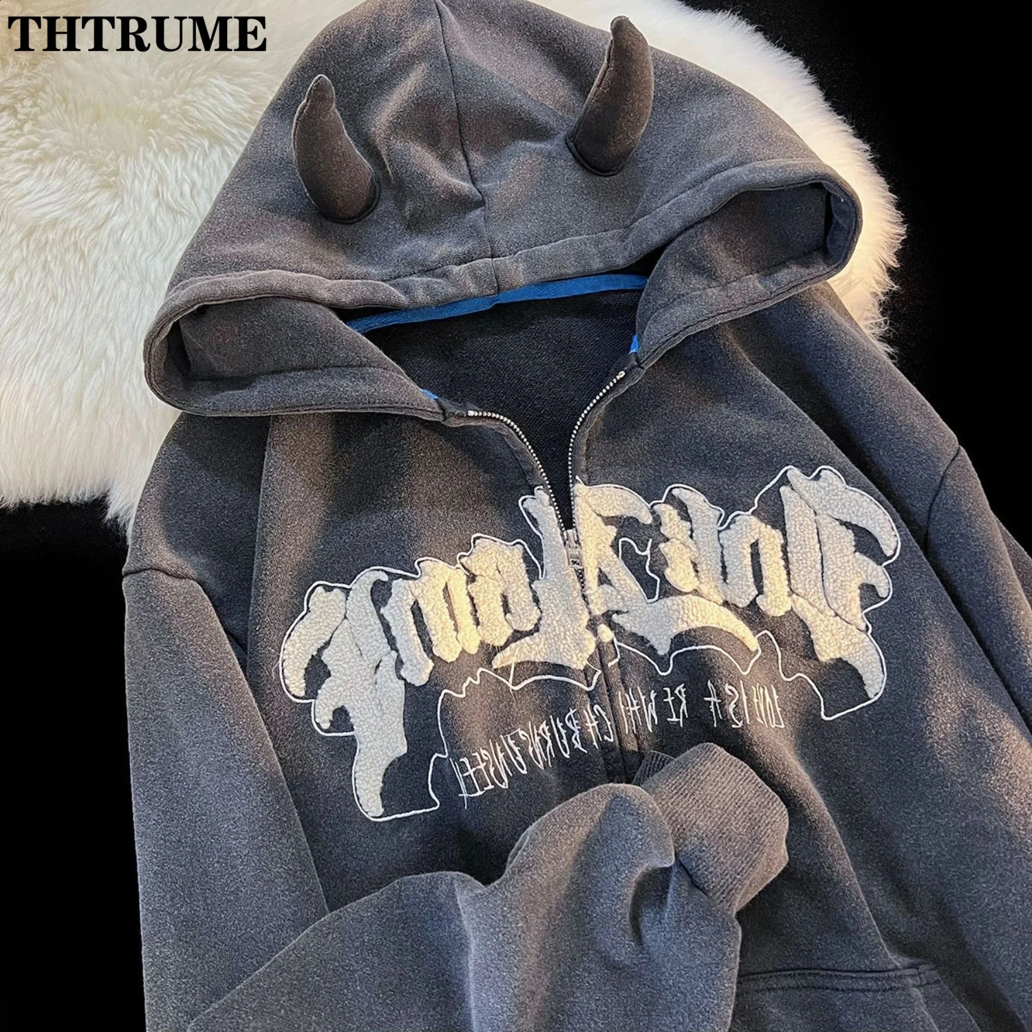 Harajuku Vintage Zipper Hoodies For Women Fashion Autumn Long Sleeve Letter Embroidery Hooded Coats Casual Y2K Retro Sweatshirts 250117