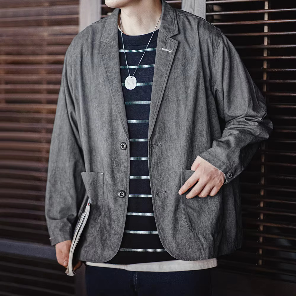 Maden New Casual Suit With Irregular Pattern Design Lapel Loose Blazers Cotton Jacket For Men's Spring And Autumn