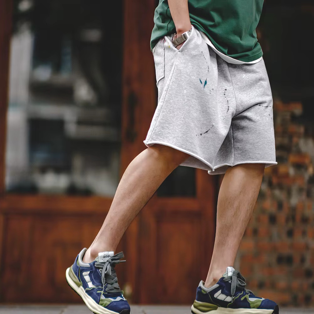 Maden Splash Ink Gray Casual Sweatpants For Men Summer Loose Straight Shorts Men's Plus Size Elastic Waist Knee Length Pants