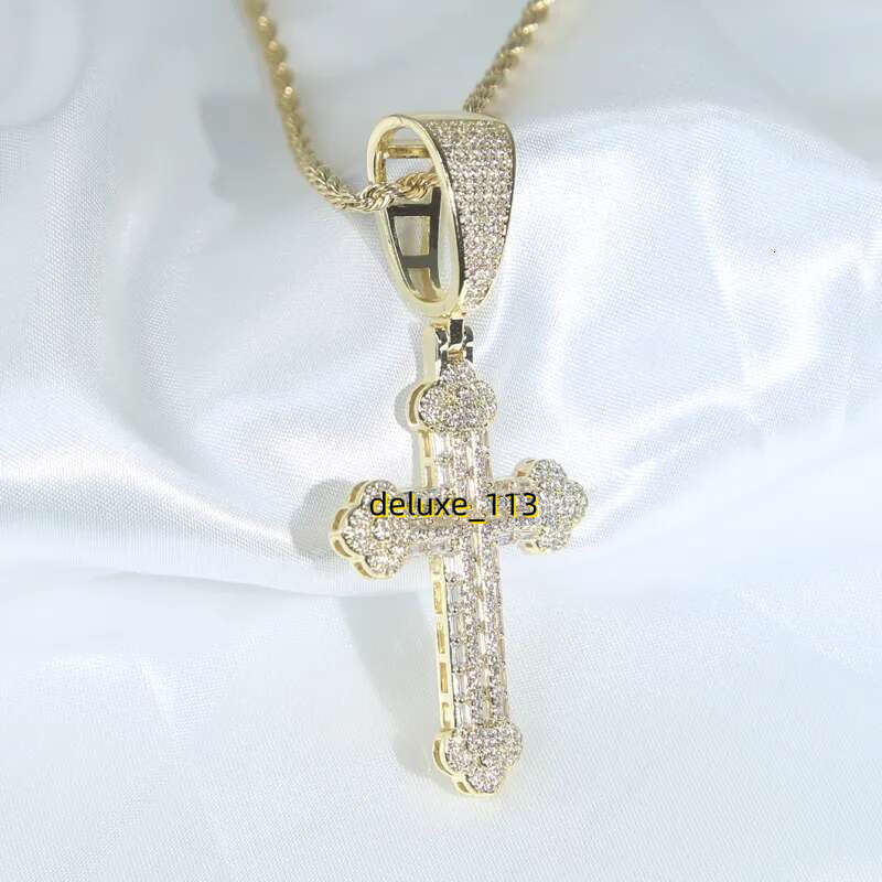 Hip Hop Iced Out Bg Sparking 5A Cubic Moissanite CZ Cross Pendant Tennis Chain Necklace fashion Jewelry Gifts for Men boy