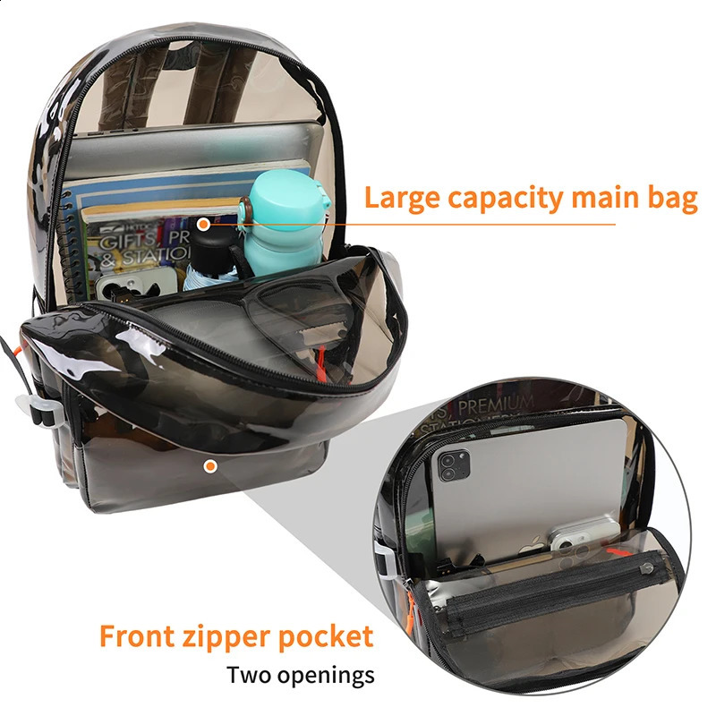 YAT Women PVC Casual Schoolbag Transparent Lightweight Backpacks Multi-Pocket Waterproof Laptop Clear Schoolbag Outdoor Sports 250122