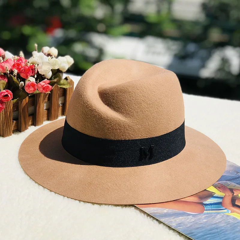 Wide Brim Women Hat Australian Wool Warm Fedora Ladies Panama Cloche Floppy Ribbon Band Wedding Dress Derby Church Hats 250118