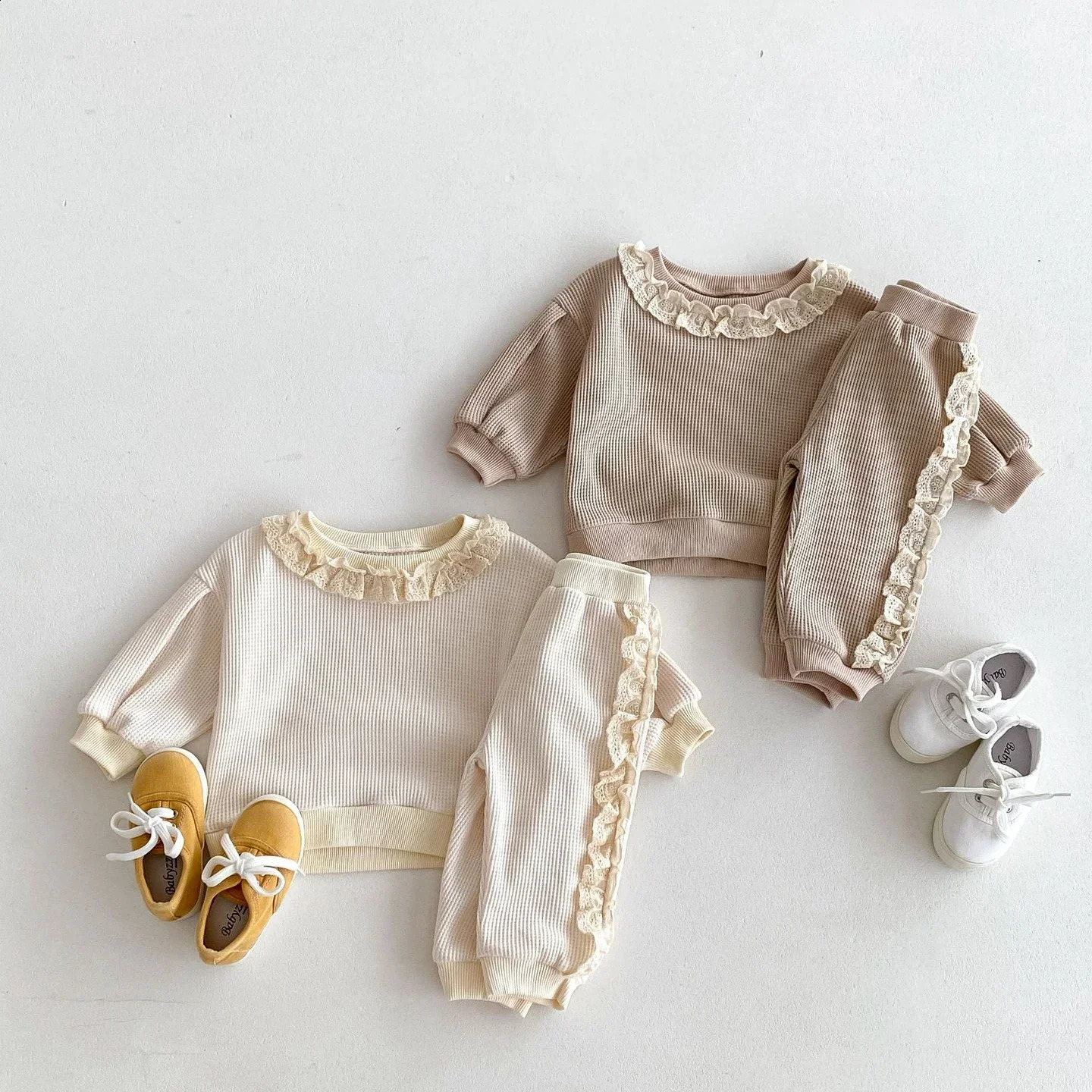4114 Baby Clothing Set Autumn Sweet Suit Lace Collar SweaterPants Korean Girl Casual Loose 2piece 250117