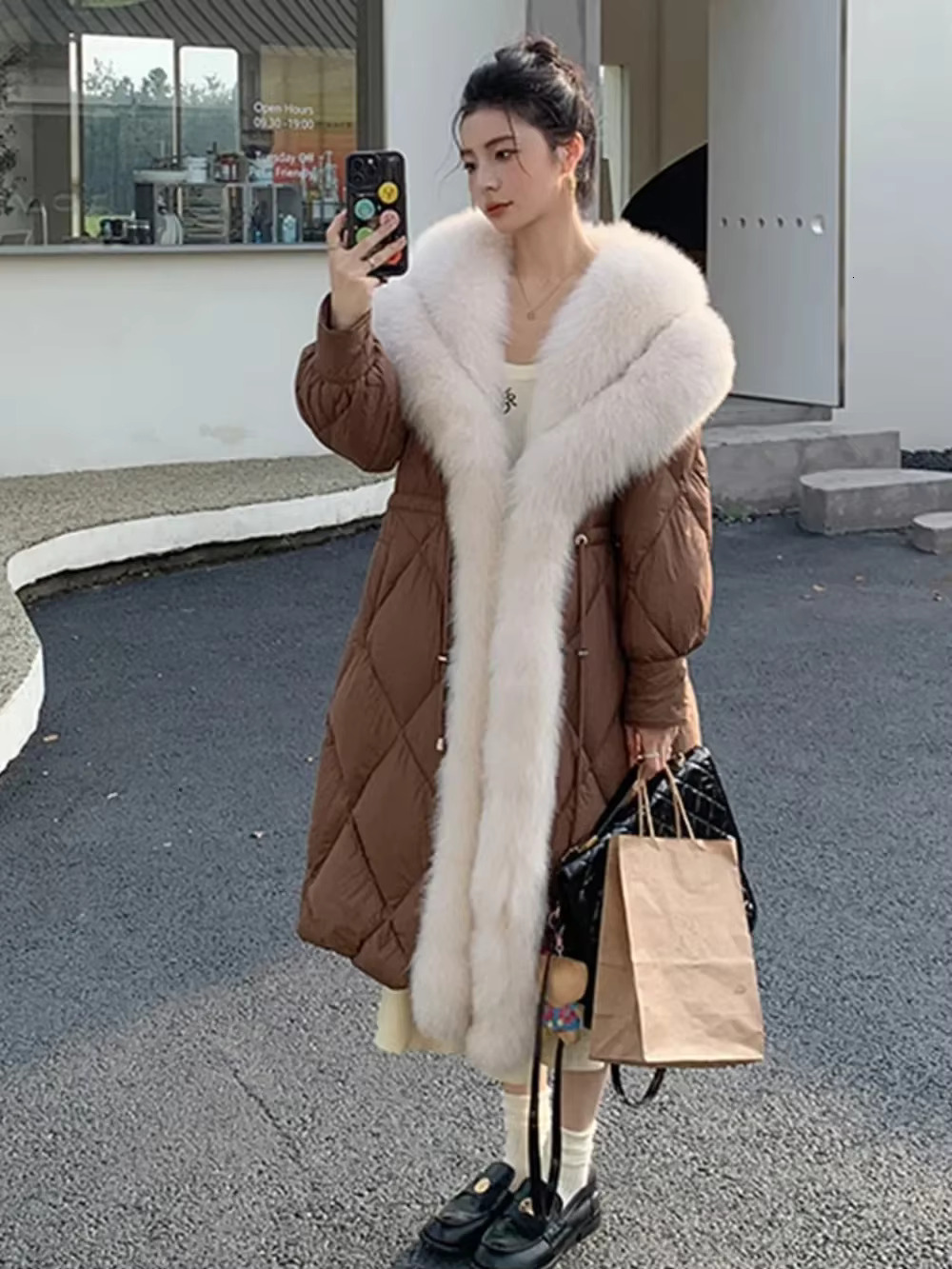 Women Natural Real Fox Fur Collar Thick Coat Female Outwear Puffer 2024 New Winter Warm Long Goose Down Jacket