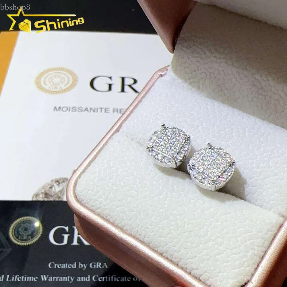 Iced Out Hip Hop Round Shape Vvs Moissanite Stud Earrings Sterg Sier Men and Women