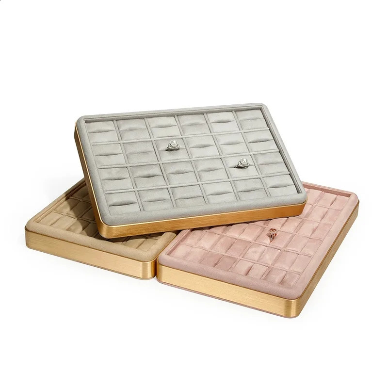 Fashion Jewelry Rings Organizer Tray Metal Frame Velvet Finger Rings Show Stand Jewelry Storage Box Gray Pink Blue Green Tray 250117