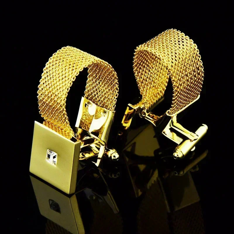 Fashion Chain Network Crystal Cufflinks Business Casual French Shirt Button Mens Party Day Dress Jewelry Accessories 250110