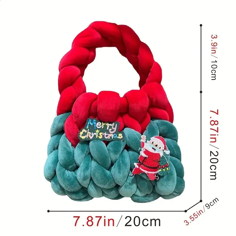 Velvet Handmade Woven Bag Christmas Gift Bags Large Capacity Fashionable womens Handbags With Santa Claus Decoration 250122