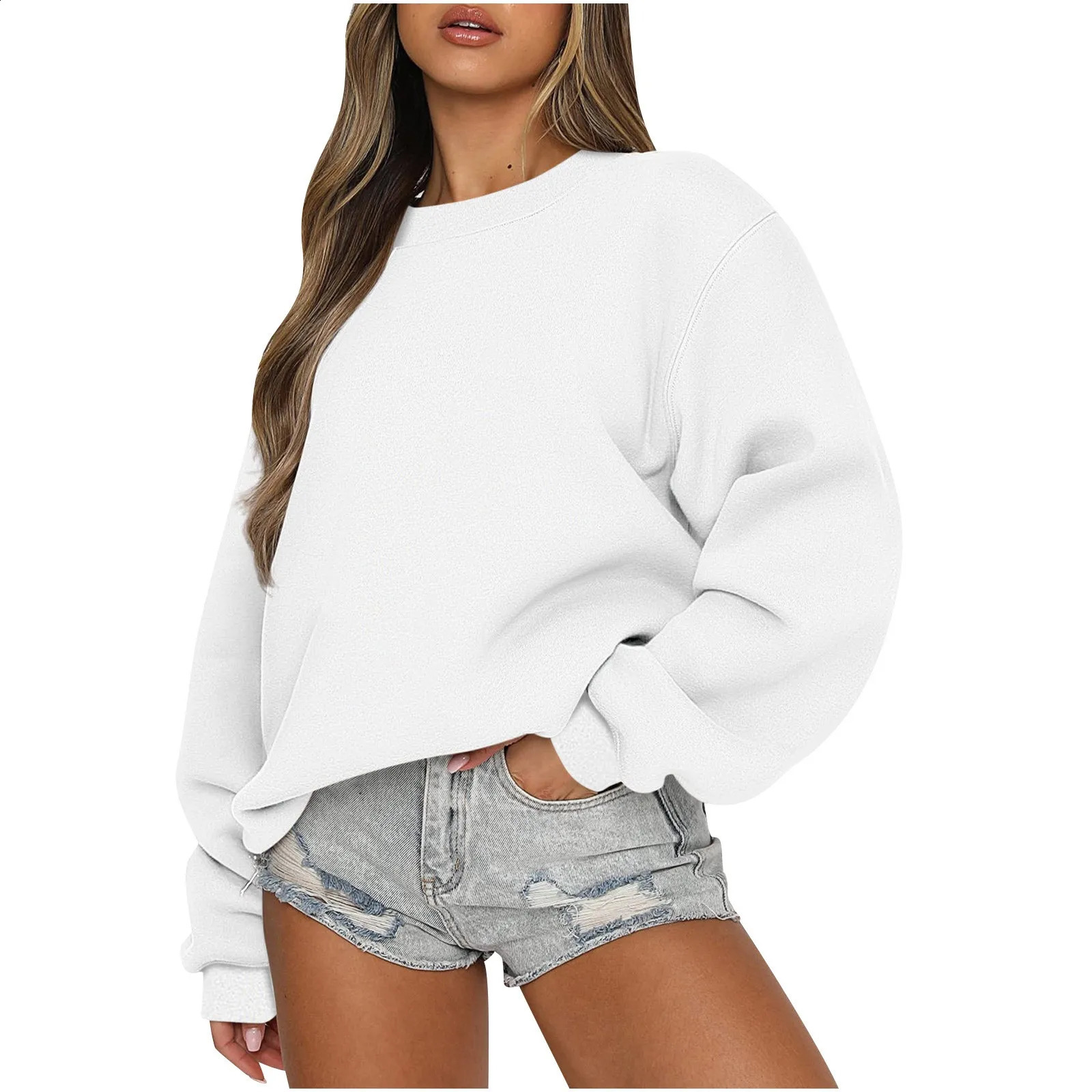 Womens Autumn Winter Tops Womens Long Sleeve Sweatshirt Casual Crewneck Loose Fit Pollover Fleece Tops 250107
