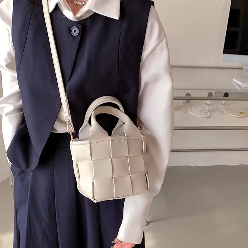 Artificial Leather Unisex Retro Braid Women Purse Handbag Bucket Shoulder Crossbody Bag