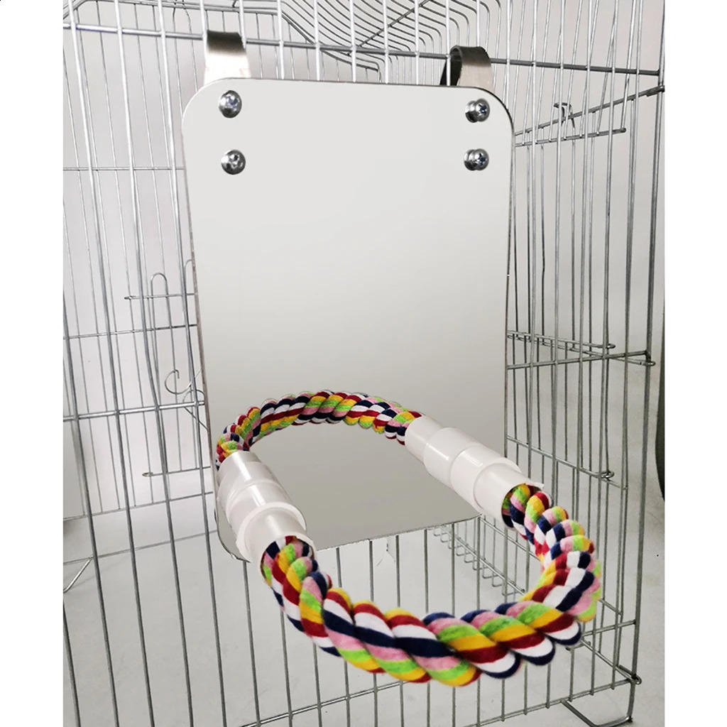 Bird Mirror With Perch Cage Swing Toy Macaws Finches Small Parakeet Rope Stand for Parrot Pet Supplies 250207