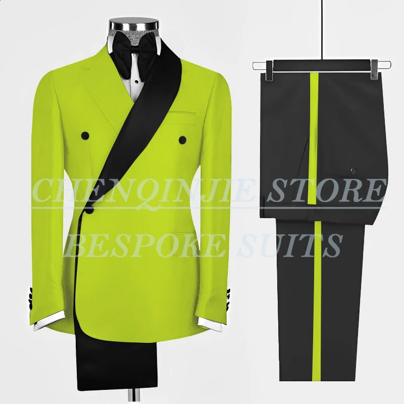 Black Men Suits Double Breasted Slim Fit Male Clothing Custom Made 2 Piece Jacket Pants Elegant Full Set Costume Homme 250121