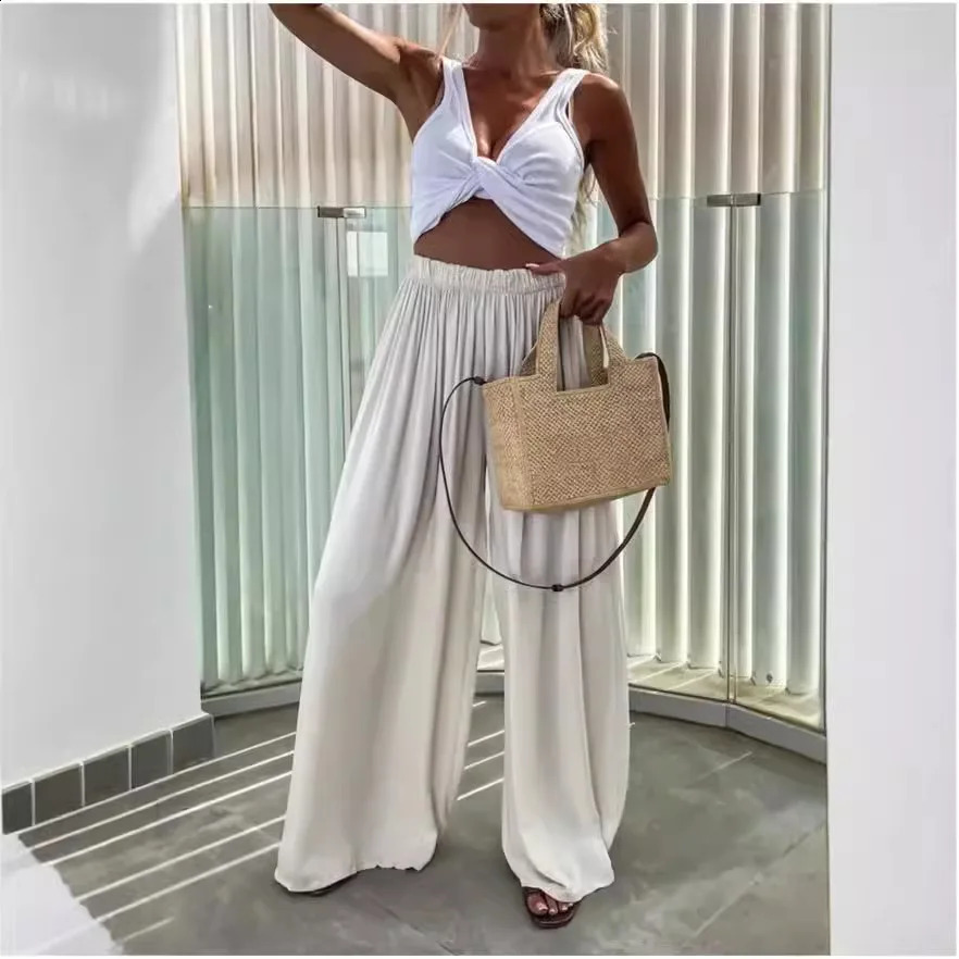 Womens Casual Wide Leg Pants with a Drooping Feel 250117