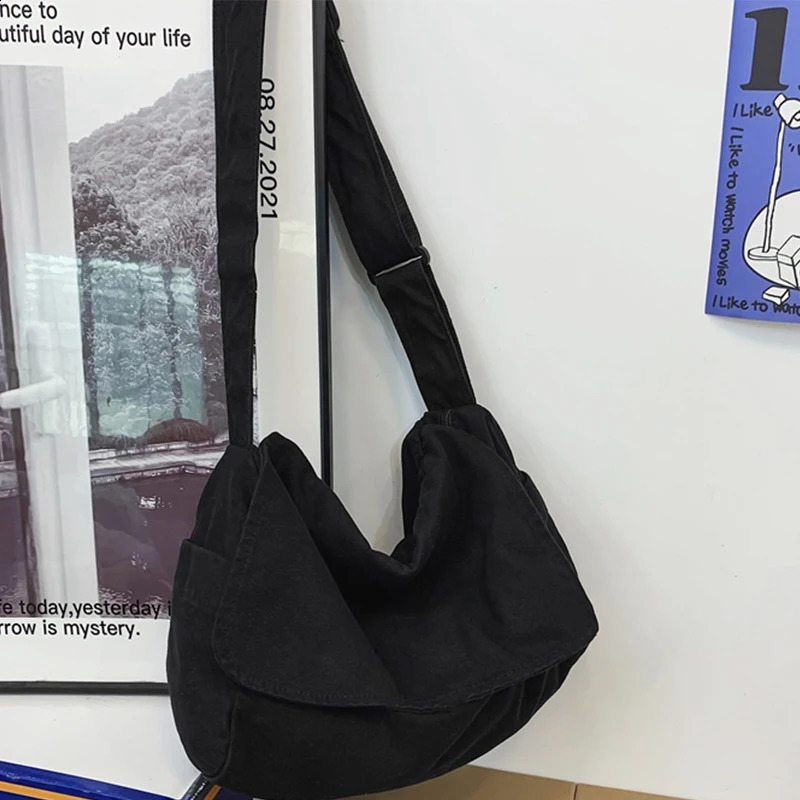 Large Canvas Bag For Women Solid Color Japanese Shoulder Bag Shopping Messenger Bag Crossbody Bag 250120