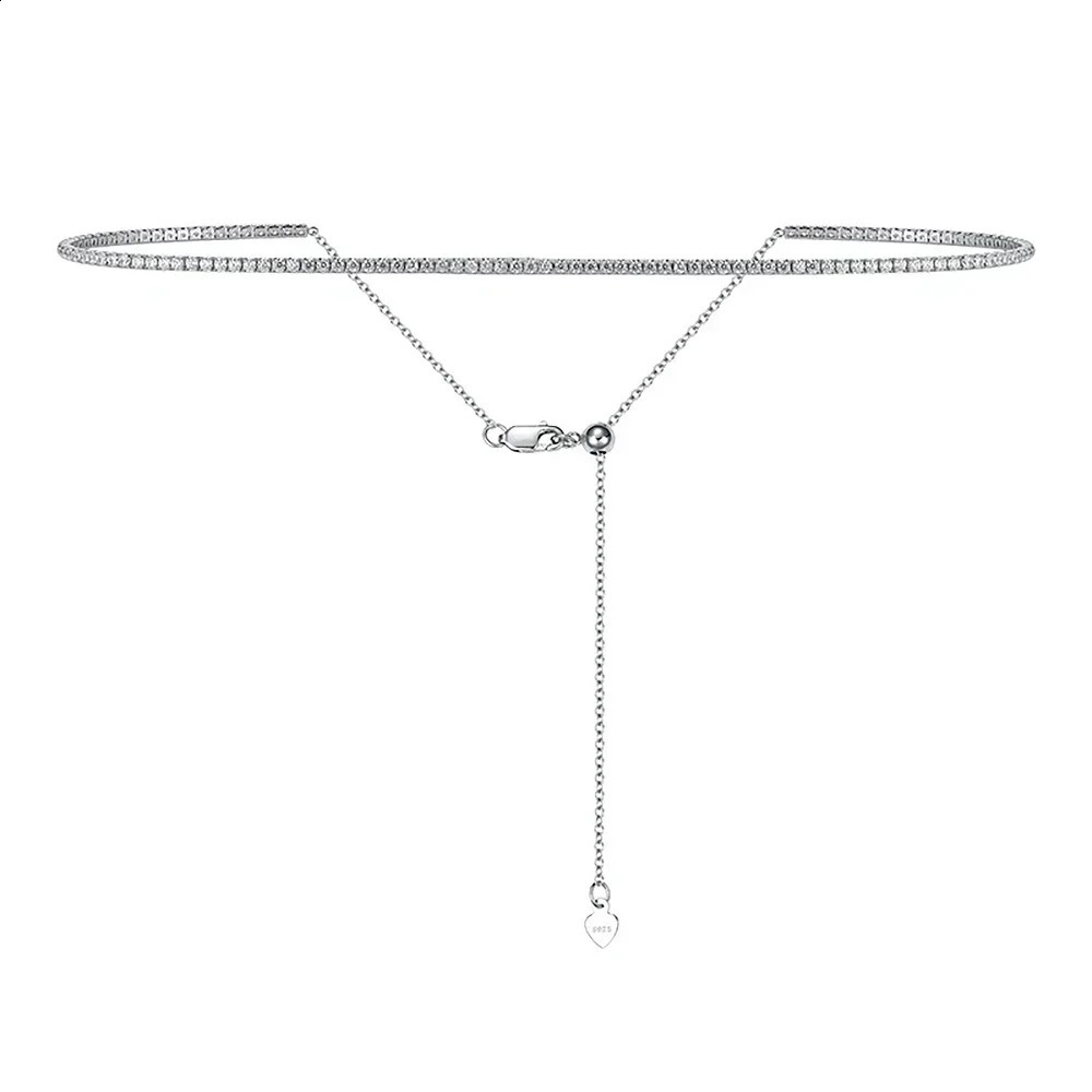 2mm Diamond Tennis Necklace for Women 925 Sterling Silver Plated 18k Gold Choker Necklace Collar Chain Adjustable 250120