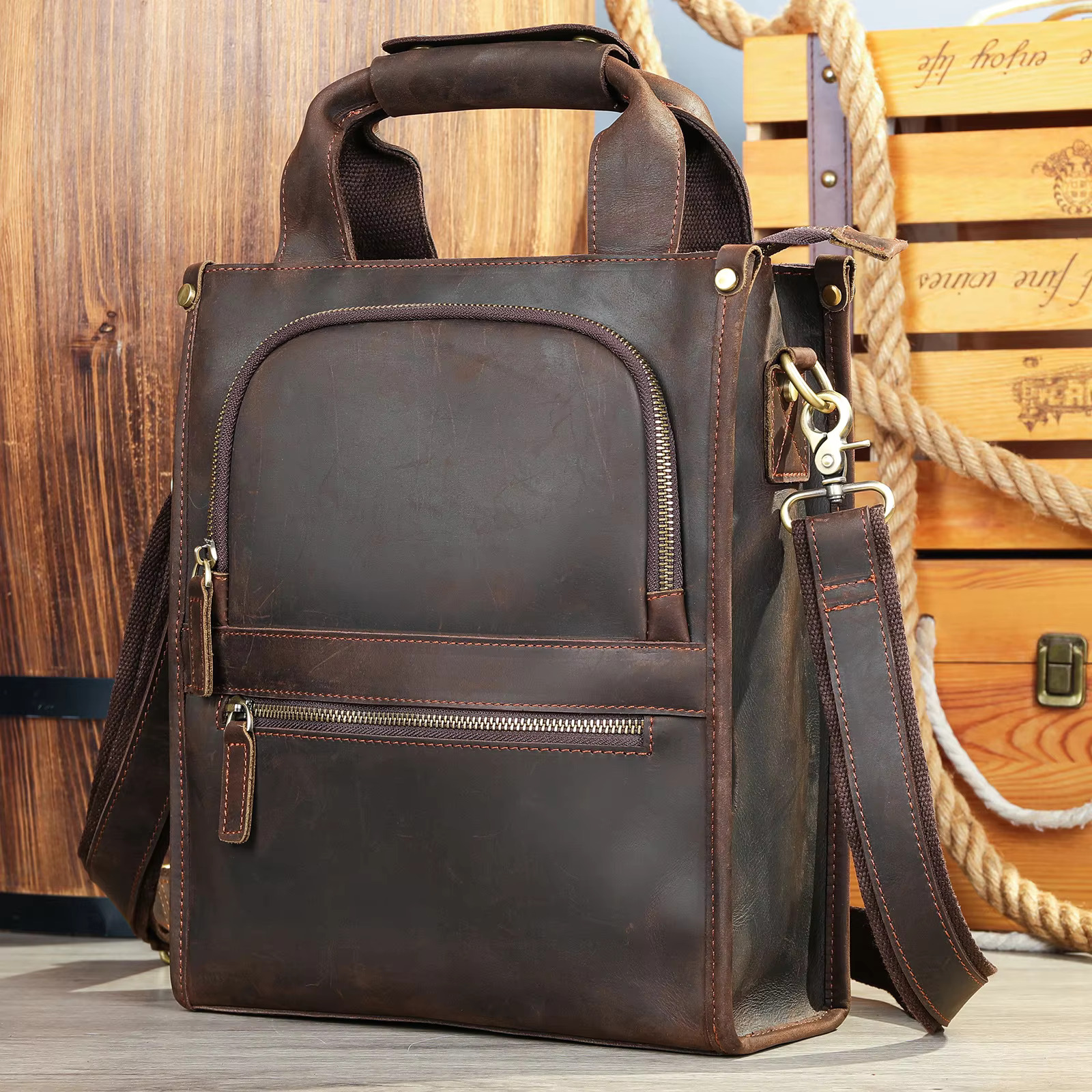 2024 New Arrivals Laptop Handbag For Men Male Genuine Leather Shoulder Crossbody Briefcase Bag Retro Fashion