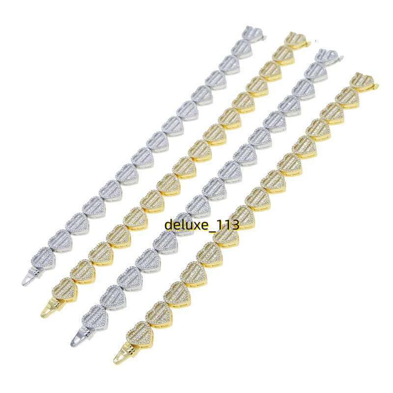 Bg CZ Heart Tennis Chain Bracelet Women Full Paved Iced Out Cubic Moissanite Hip Hop Jewelry for Gift