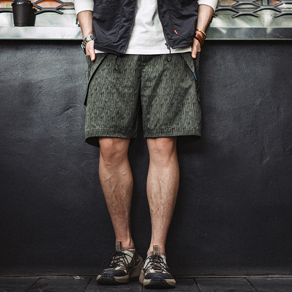 Maden Retro Raindrop Camouflage Printed Shorts Functional Style Straight Five-Point Casual Pants For Men's Summer