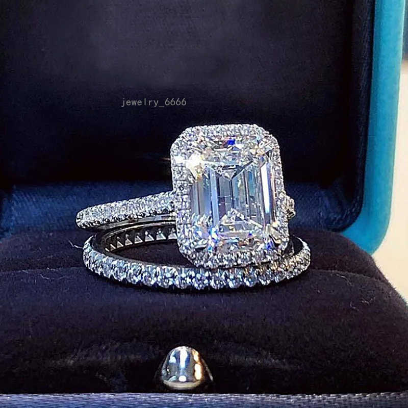 Emerald cut 2ct Lab Diamond Ring Bridal sets Real 925 sterling silverEngagement Wedding band Rings for Women Bridal Gem Jewelry