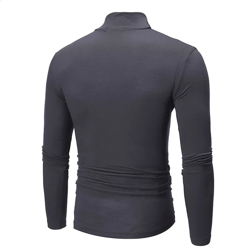 Autumn Winter Mens High Neck Tshirt Slim Fit Fashion Elastic Long Sleeve Cotton Casual Breathable Apparel Pullover 250108