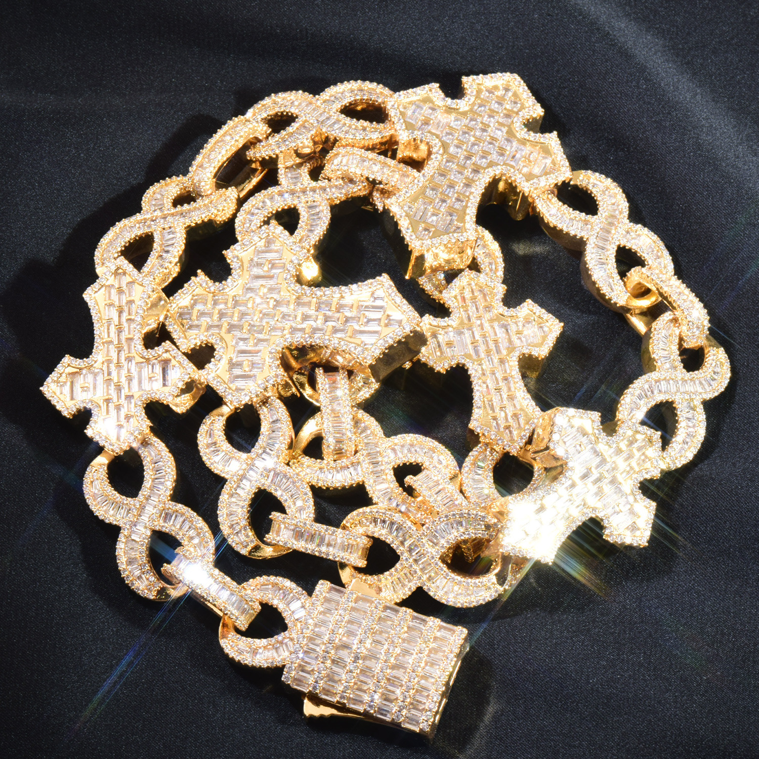 Hip Hop 8 Shape Infinite Cross Cuban Chain Necklace Bracelets 5A Zircon Mens Jewelry