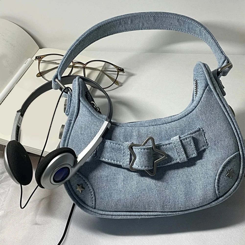 Vintage Star Handbags for Women Fashion Hobos Shoulder Underarm Bag Ladies Clutch Denim Y2k Bag Female Armpit Purses Cool Bag 250113