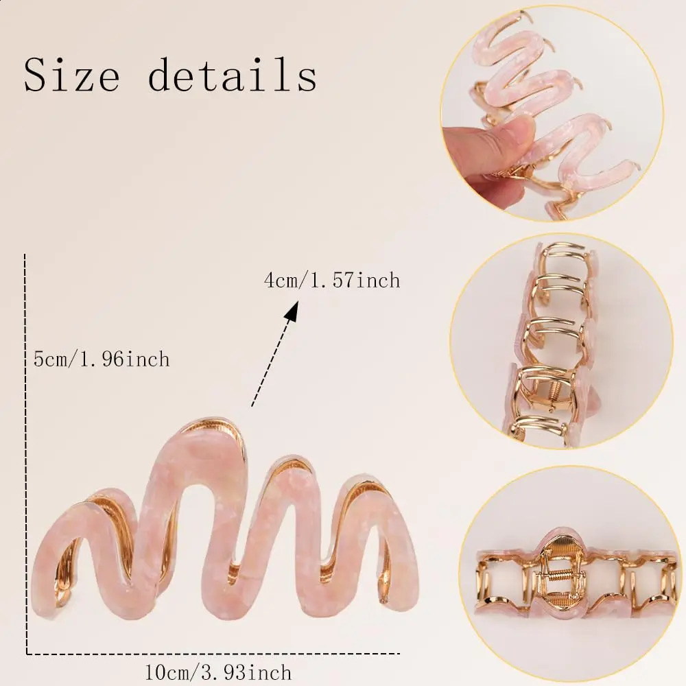 2 Pcs Metal Hair ClipsWavy bobby pins Acetic Acid Hair Clip 3.93inch Large Girls Hair Clips Claw Non-slip Short Hair Accessor 250120