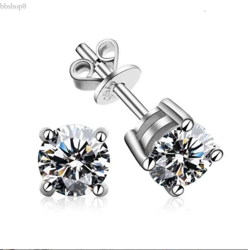 Stud Real Moissanite Earrings 14K White Gold Plated Sterg Sier 4 Prong Dia Earring For Women Men Ear 1ct 2ct 4ctStud