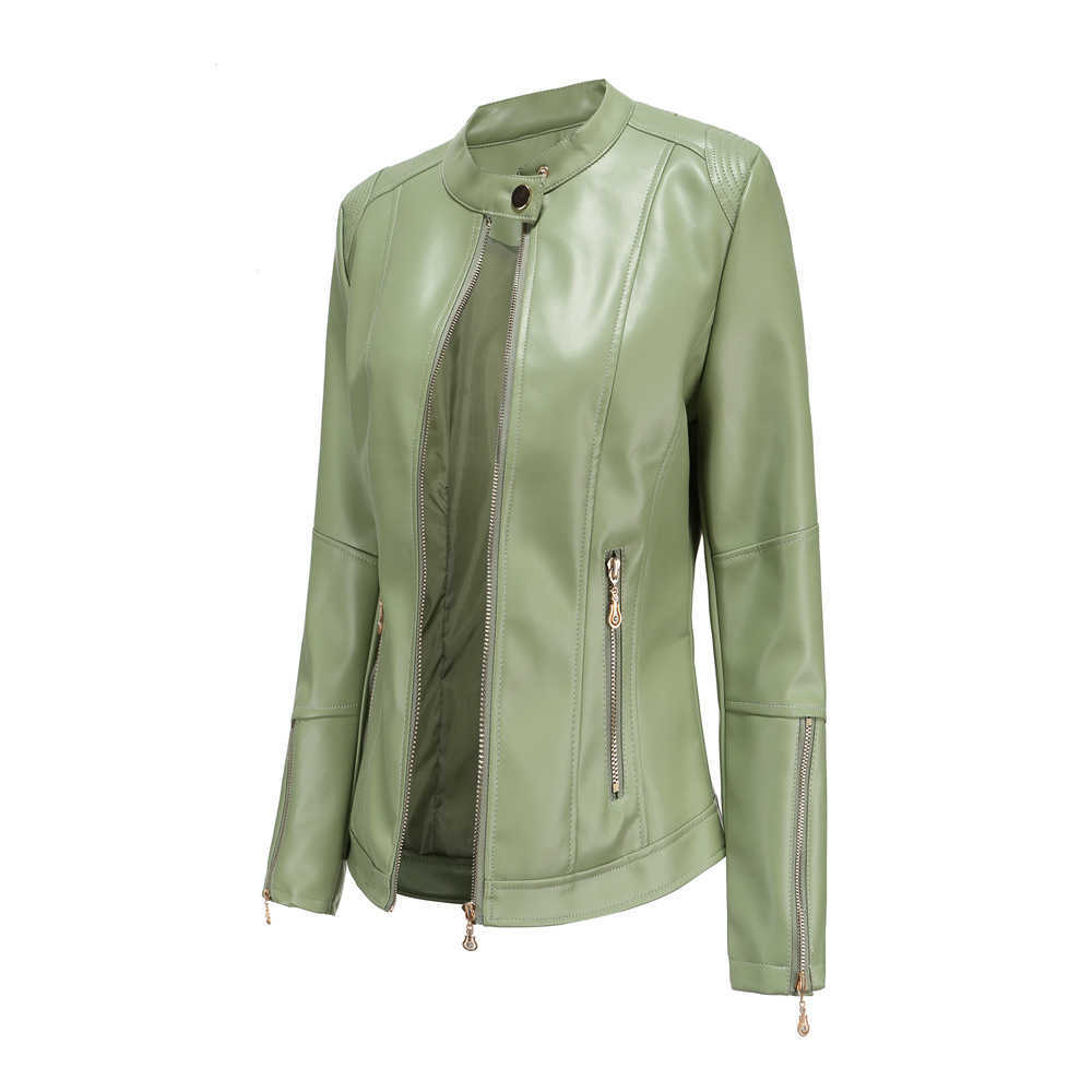 Fashion Womens Leather Clothes Pu Leather Short Coat Stand Collar Jacket Womens Spring Autumn Thin Leather Jacket Gram Tibetan Blue Clothes 241209
