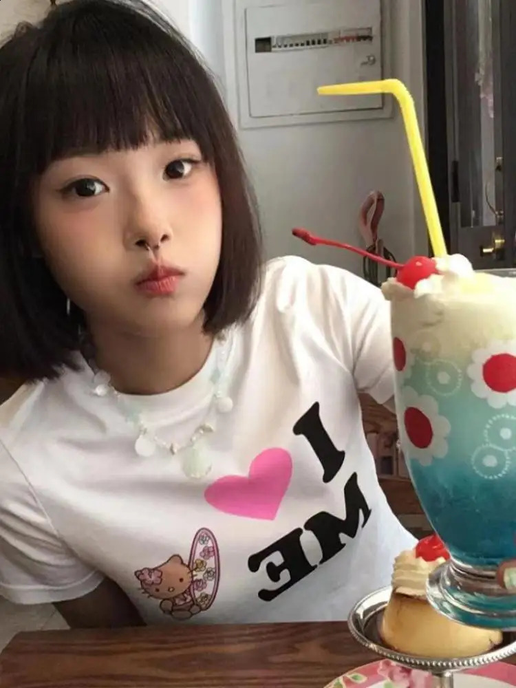 Seeslim Harajuku T Shirt Women Clothes Short Sleeve Crop Top Y2k Graphic Tees Streetwear American Retro Summer Tops Cartoon Chic 250109