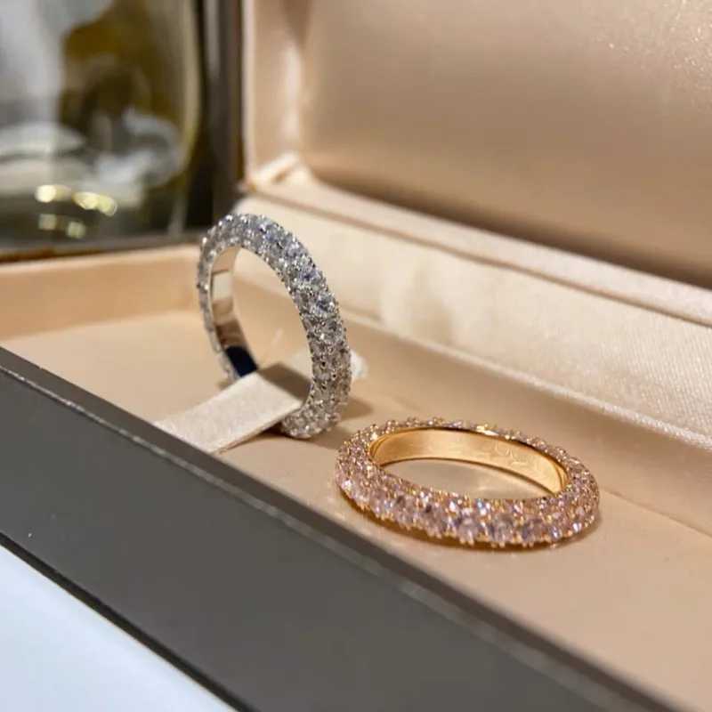 Eternity Full Lab Diamond Ring 925 Sterling Silver Wedding Band Rings for Women Men Engagement Promise Party Jewelry