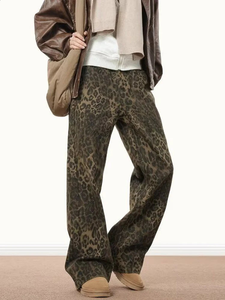 Y2k Animal Leopard Print Baggy Jeans Men Streetwear Vintage Wide Leg Flared Denim Pants Hip Hop Techwear Straight Long Trousers 250120
