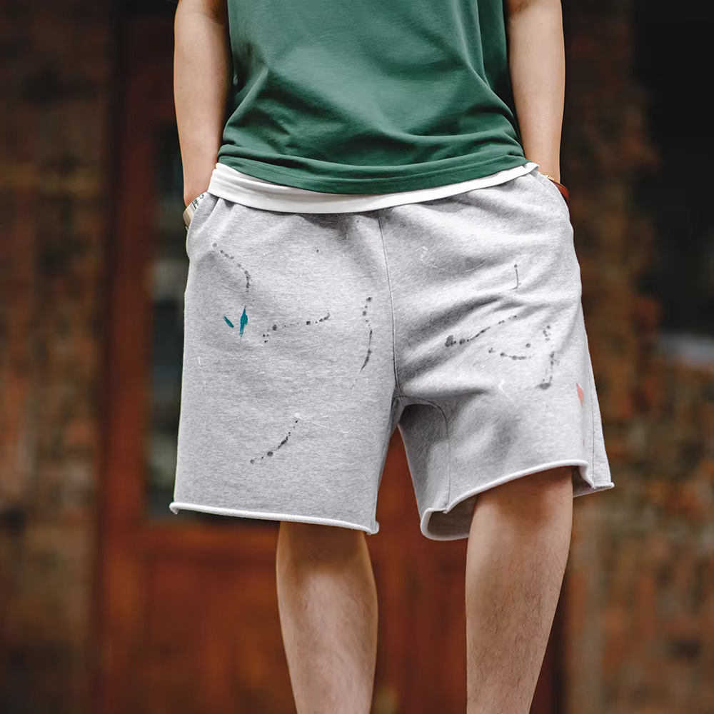 Maden Splash Ink Gray Casual Sweatpants For Men Summer Loose Straight Shorts Men's Plus Size Elastic Waist Knee Length Pants