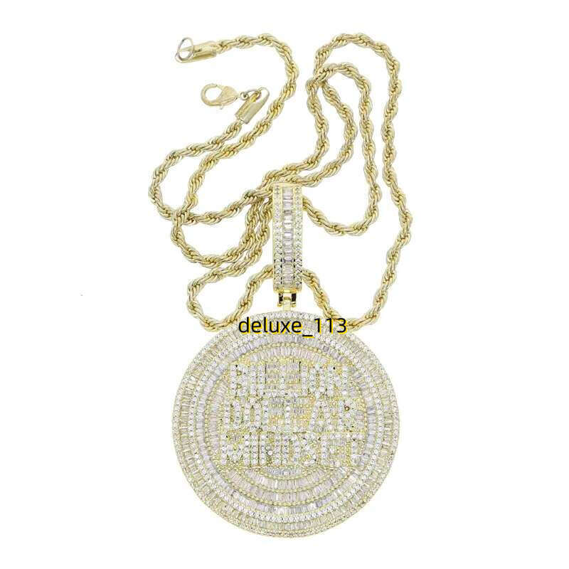 Iced Out Billion Mindset Letter Round Charm Pendant Necklace with Rope Chain Hip Hop Women Full Paved 5A Cubic Moissanite Men Gift Jewelry