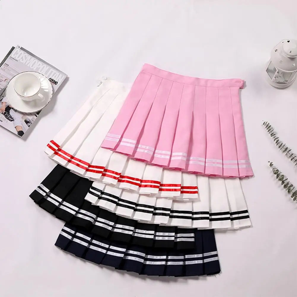 Y2k Summer Korean Fashion Short Women Skirt Casual HighWaisted Slim Elastic Striped Harajuku Pleated School Mini Aline Skirts 250110Z