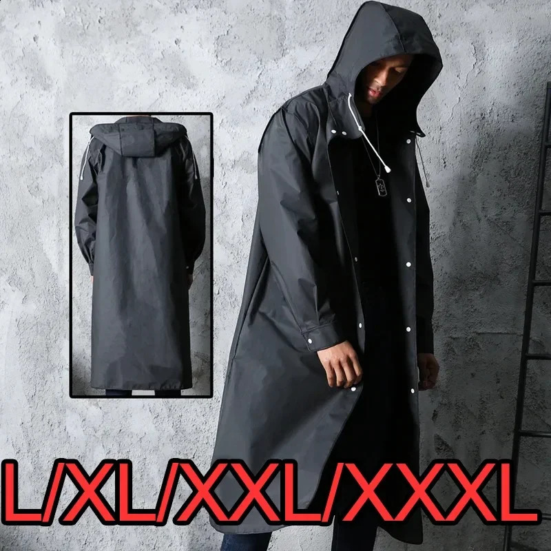 Black Fashion Adult Waterproof Long Raincoat Ladies Men Hooded Outdoor Hiking Trip Fishing Mountaineering 250122