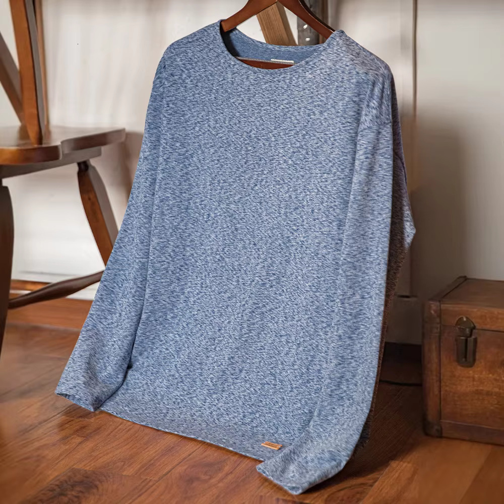 Maden Vintage Double-Sided Brushed Fleece Long-Sleeved T-Shirt Warm Inner Round-Neck Base Layer Shirt Men's Fall Pullover