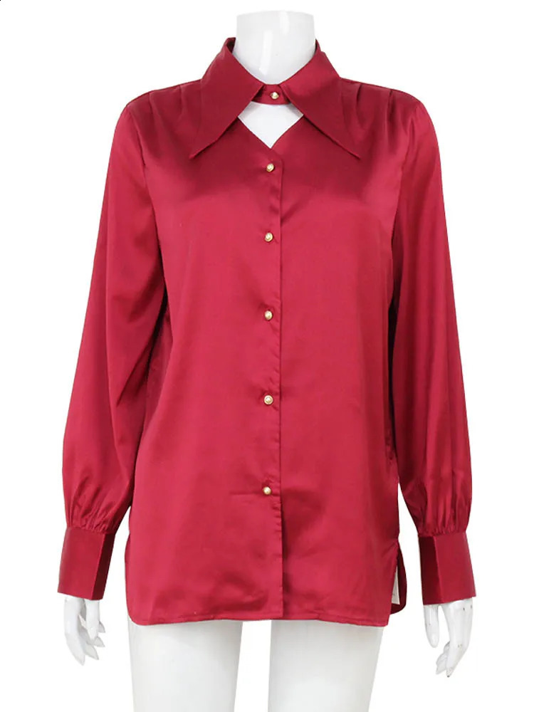 Ahagaga Womens Blouses Trend Sexy Culb Vneck Button Long Sleeve Shirts Elegant Blouse Solid Fashion Loose Tops Female 250110