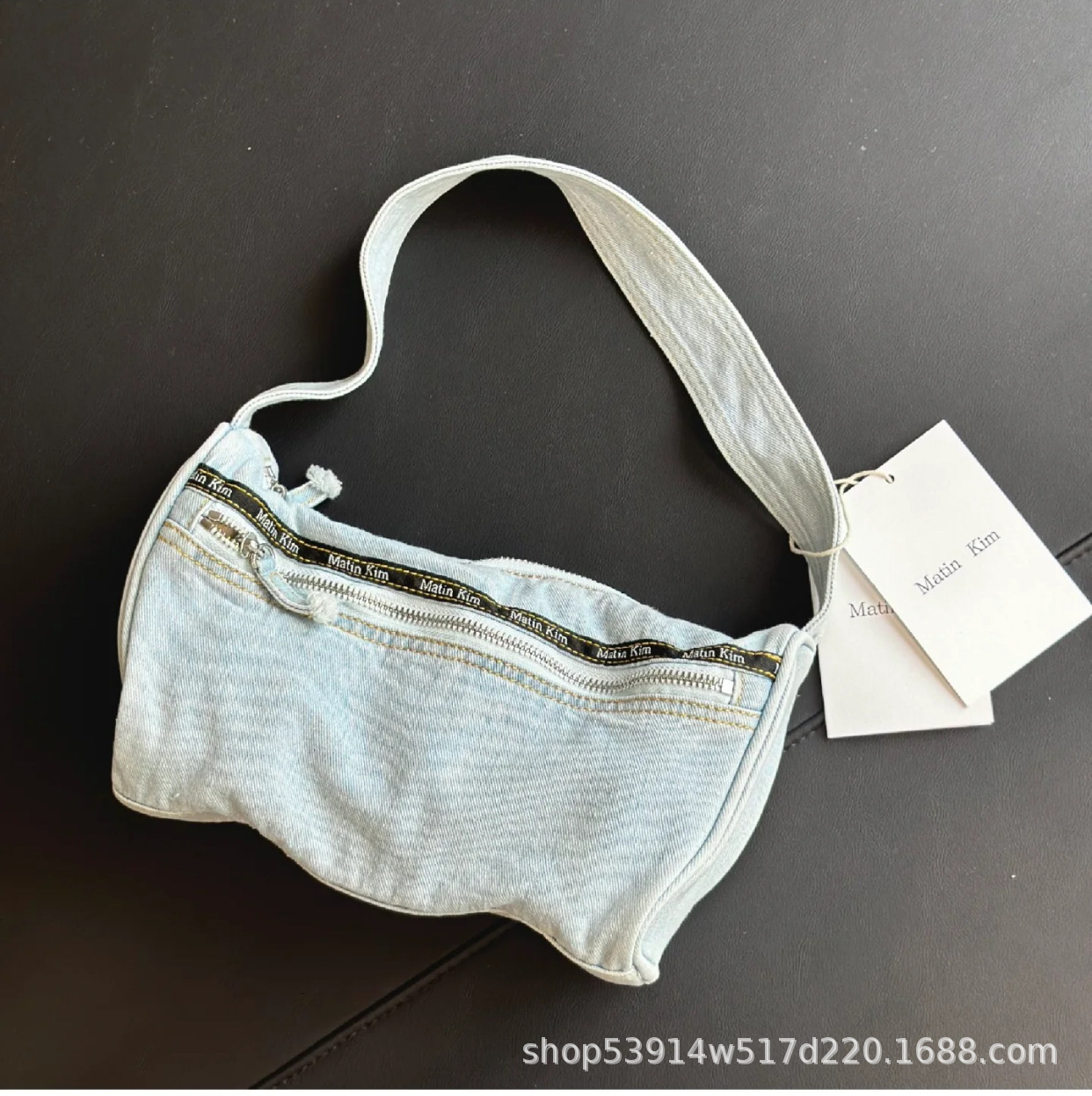 Jin Chen's same Korean niche Matin Kim embroidered denim baguette bag, versatile commuting single shoulder handbag