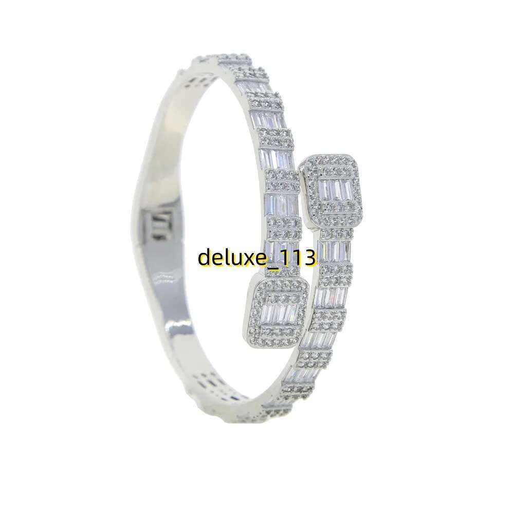 Iced Out Baguette Open Cuff bracelet Bangle Micro Paved Bg Square Cubic Moissanite Bracelet Rapper Punk Jewelry for Women