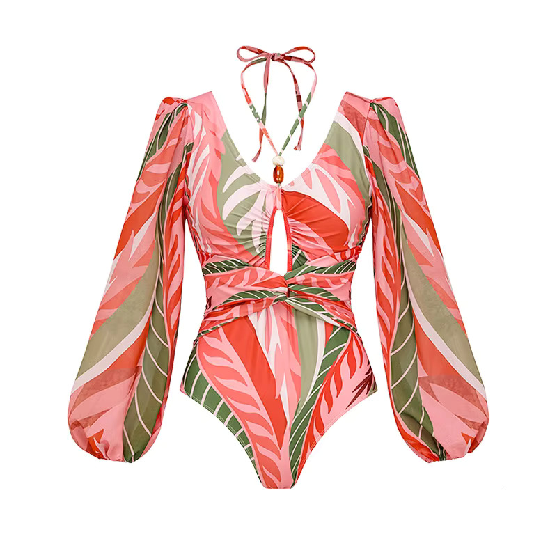 Sexy One Piece Women Long Sleeve Swimwear And Skirt Hollow Out Swimsuit Ruffle Biquini Monokini Bodysuit Bathing Suit Beach