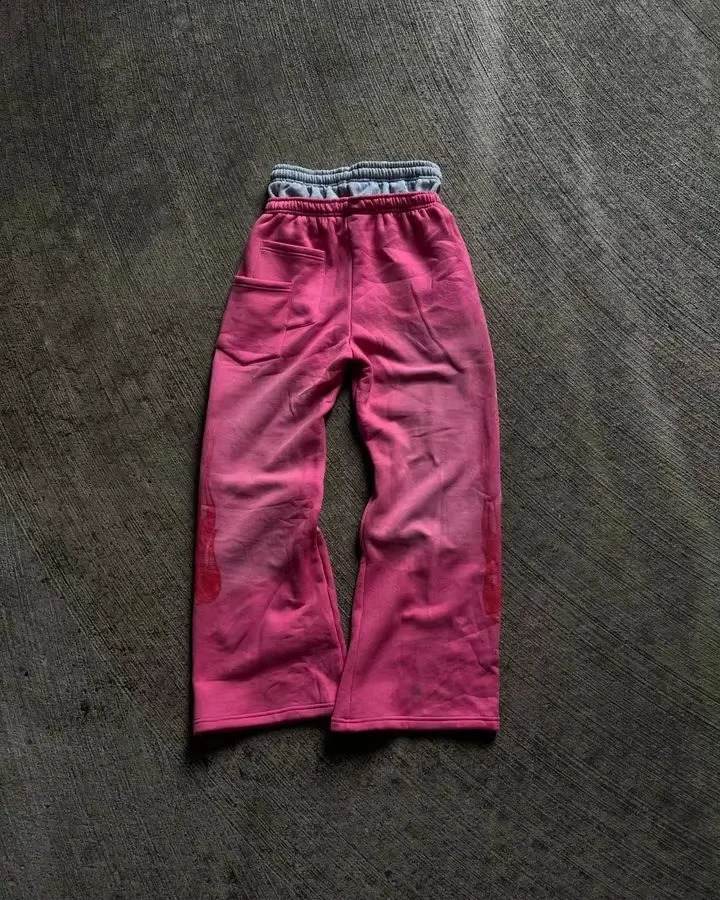 Womens Pink Double Layer Retro Sweatpants Y2K Pants Gothic Letter Patch ed Baggy Casual Drawstr Low Rise Joggers 250122