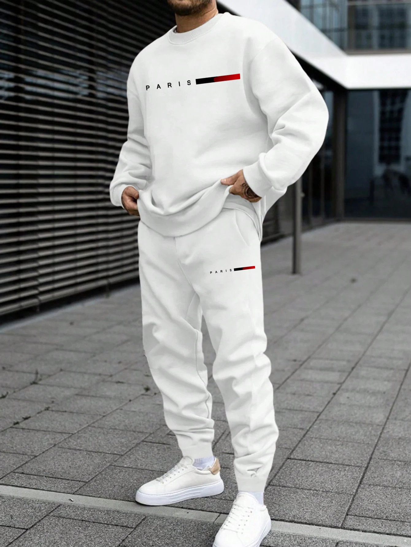 Mens Autumn And Winter Set With Paris Letter Print Long-sleeved Pants Two-pieces Suit Comfortable Round Neck Sportwear 250117