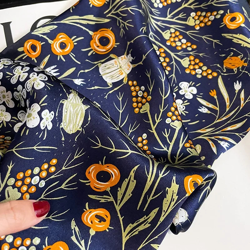 53cm Women Pure Silk Scarf Square Neck Kerchief Bandana Female Floral Hairbands Small Real Silk Satin Scarves 250117
