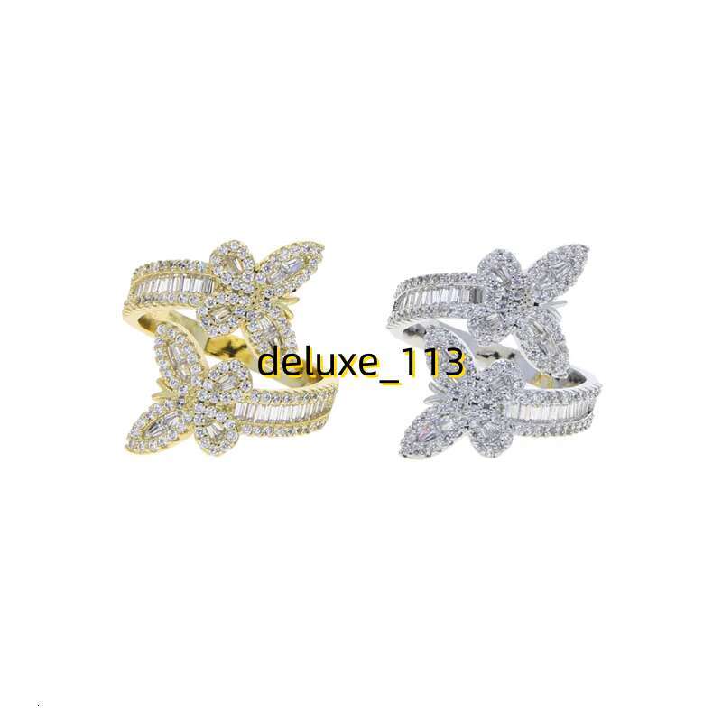 Iced out wide band bangle with butterfly charm bracelet ring set paved 5A Cubic Moissanite stone for Women Men hip hop jewelry wholesale