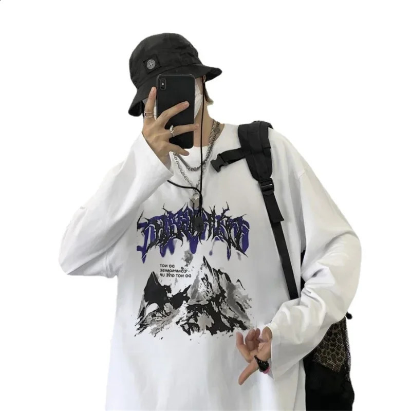Mens T-shirt summer anime Korean clothing retro long sleeved T-shirt autumn streetwear graphic T-shirt y2k mens T-shirt 250117