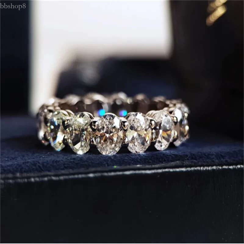 Eternity Oval cut Moissanite Dia Ring 100% Original sterg sier Engagement Wedding band Rings for Women Men Jewelry