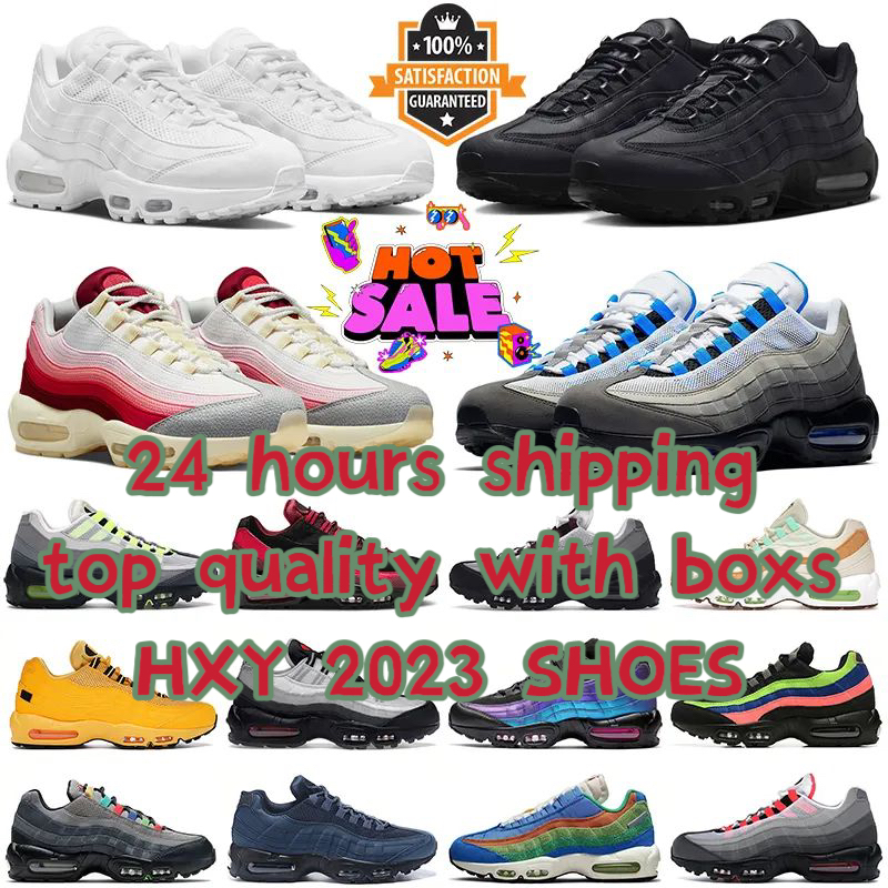 With Box Designer 95 Running Shoes Mens Trainers 95s Black White Triple Bred Stadium Green Prep School Neon Volt Purple Tones Mystic Red Men Women Outdoor Sneakers