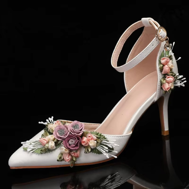 New Pointed End Wedding Banquet Wer White High-Heeled European American Fashion Solid Color Bridesmaid Single Shoes 43